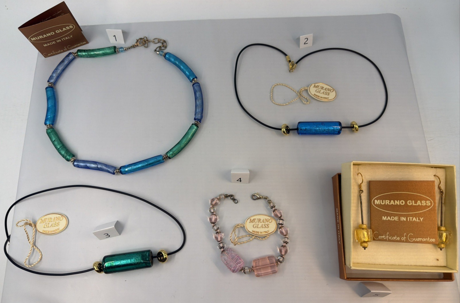 Murano Glass Jewelry Italy Necklace Bracelet Earrings Gold Foil Choice MT09