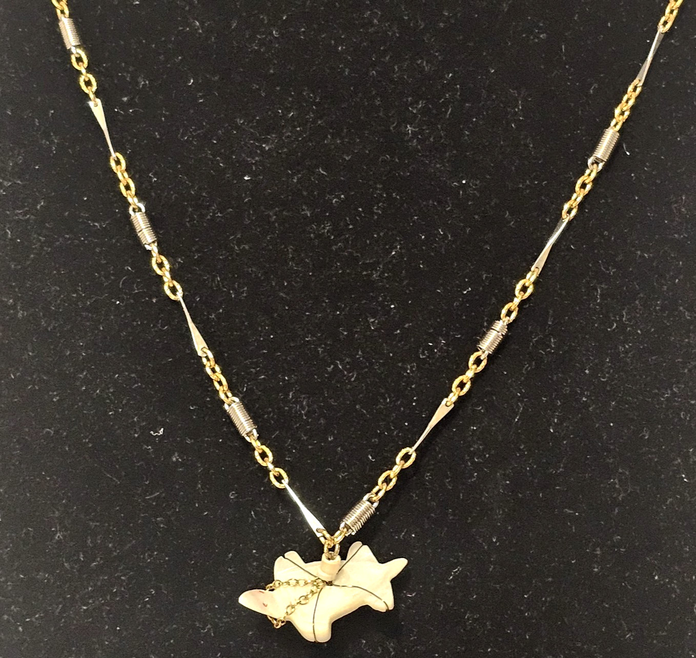 VTG White Shell Turtle Fetish Pendant Upcycled 2 Tone Chain Necklace OOAK