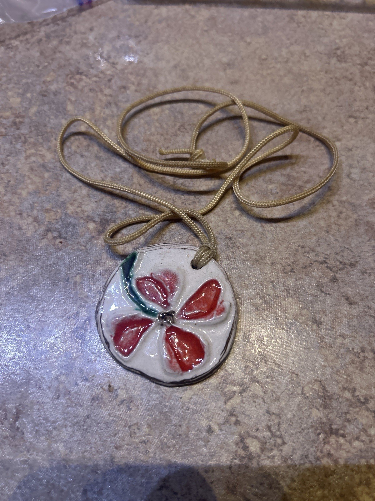 Handmade Ceramic Flower Pendant Necklace -studio Pottery Art -Boho