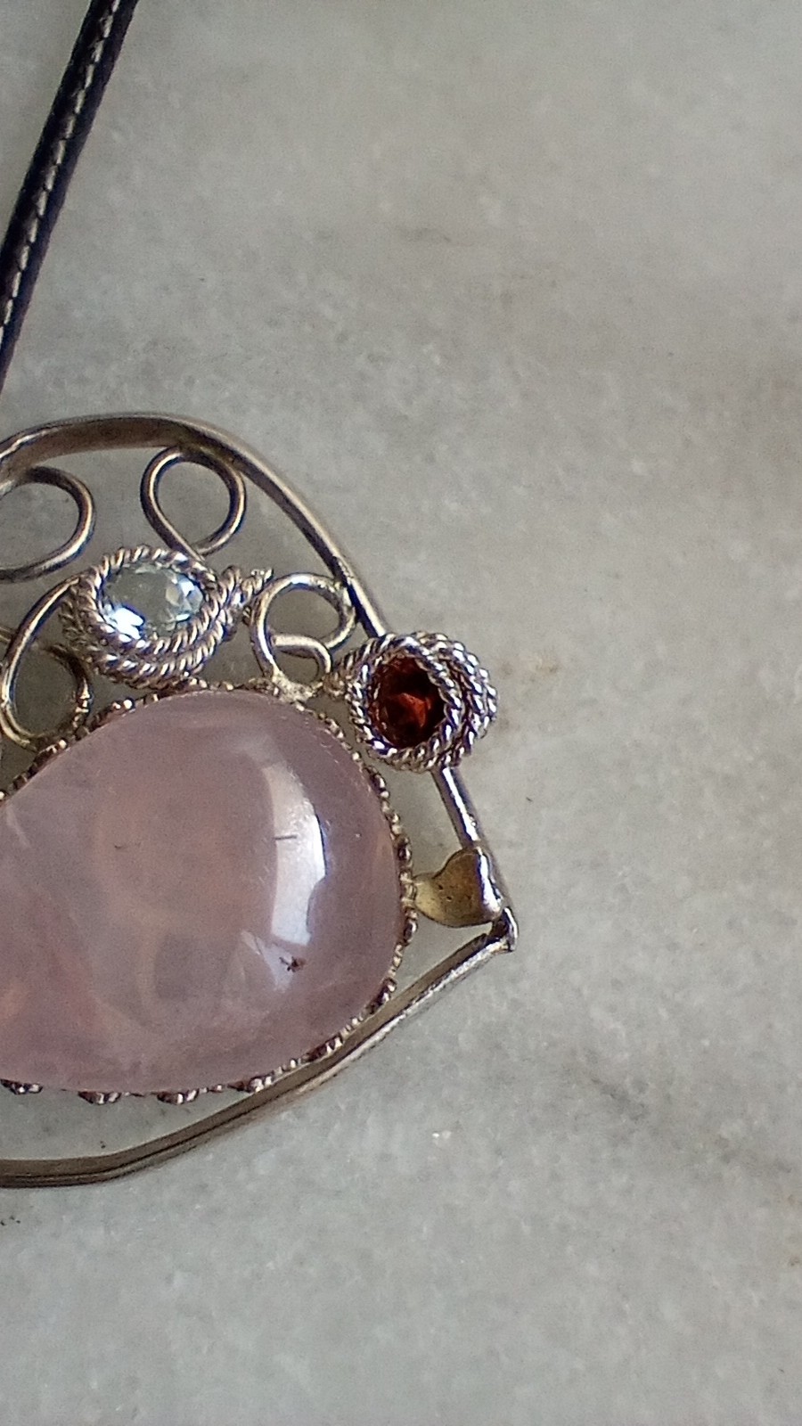 Bohemian S925 Heart Rose Quartz Pendant w/ Gem accents w/ cord Necklace