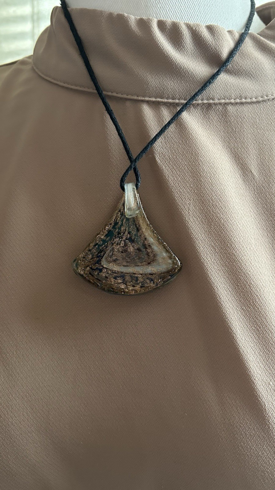 Artisan Glass Pendant Necklace Asymmetrical Blue White Cord Lobster Claw
