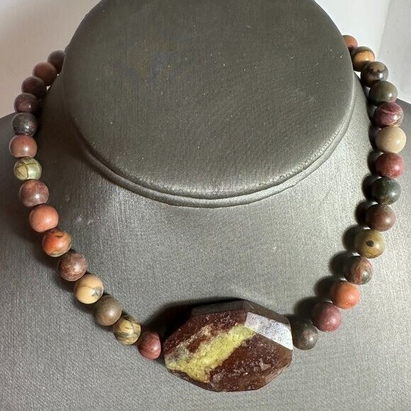 Choker Necklace Sterling Silver Picasso Jasper Chrysoprase Gemstone Handmade