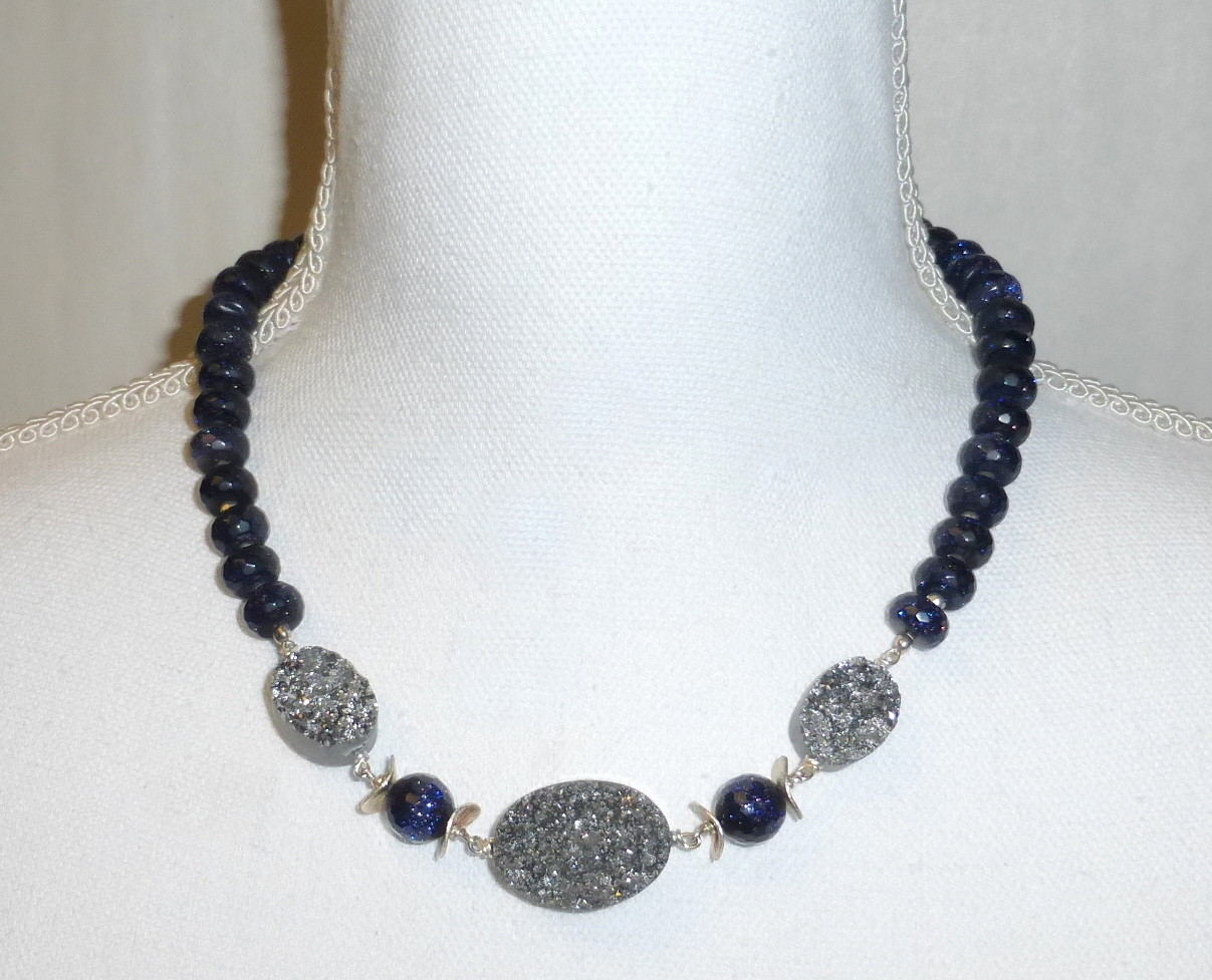 Deep Purple Sparkling Faceted Goldstone Beads Natural Pyrite Cabochons Necklace