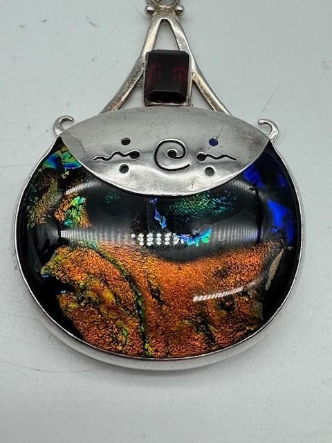 Vintage Ladies Sterling Silver 925 Dichroic Fused Glass Pendant