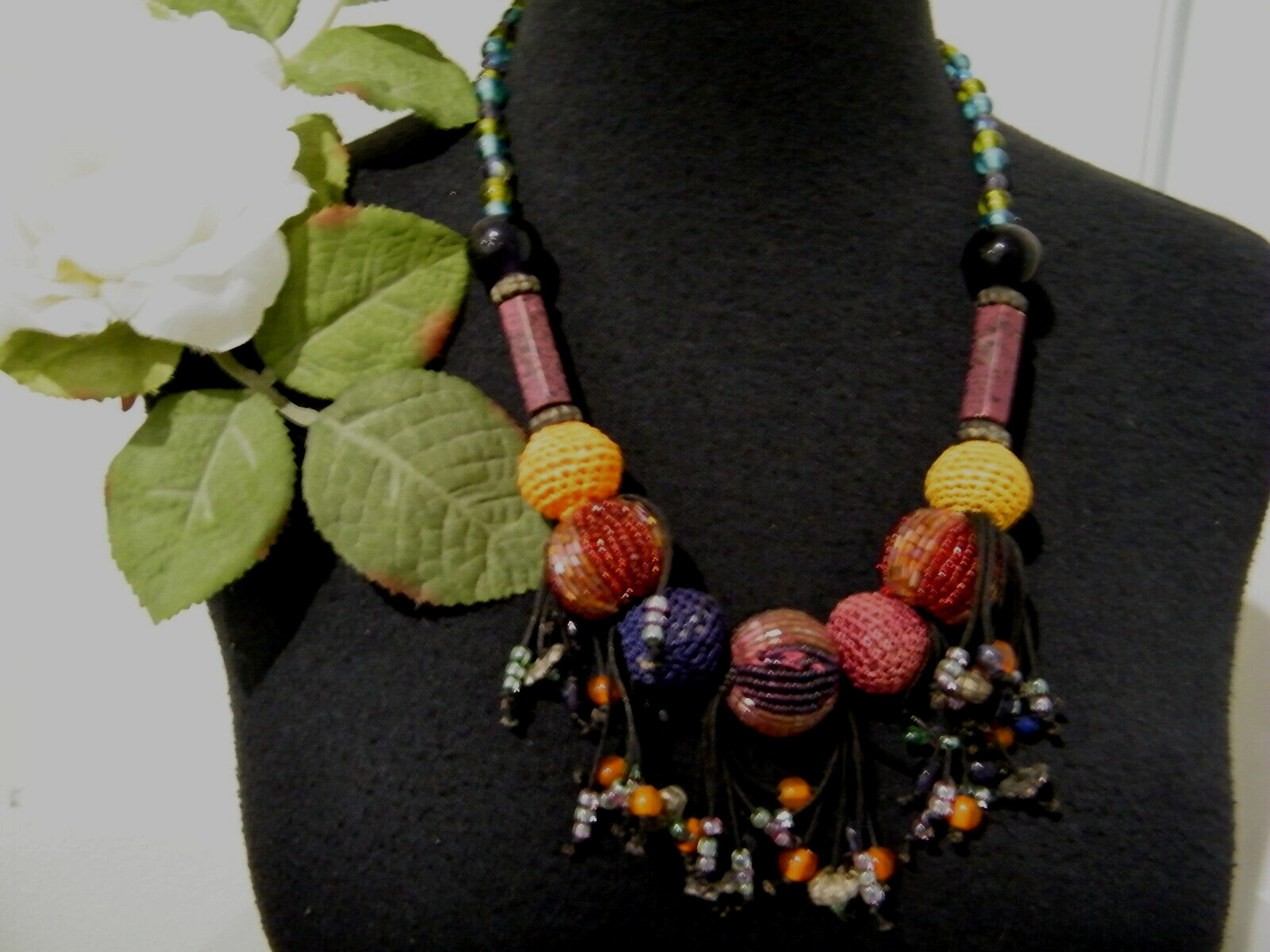 UNIQUE HAND CRAFTED COLORFUL BEADED CHOKER NECKLACE 20″