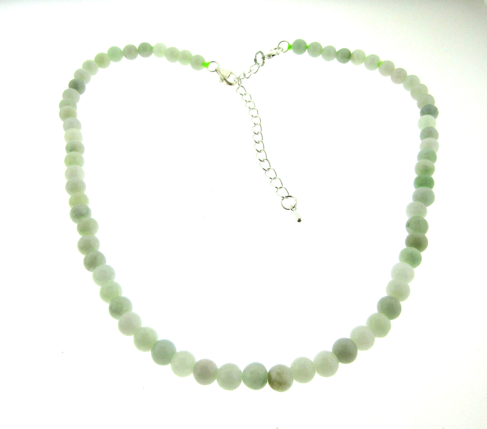 Burma Jade Bead Necklace 6mm*16 to 19.5 Knotted Sterling Silver Clasp