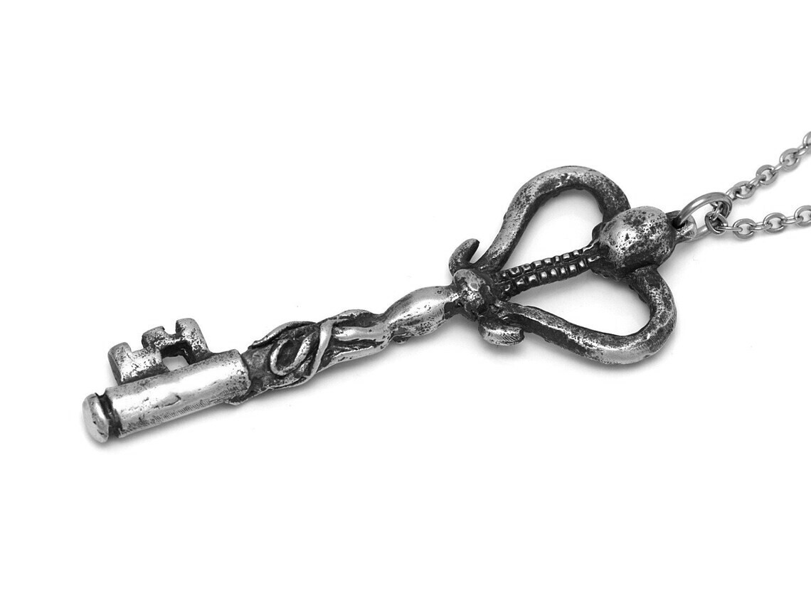 Big Octopus Skeleton Key Necklace, Handmade Skull Jewelry in Pewter