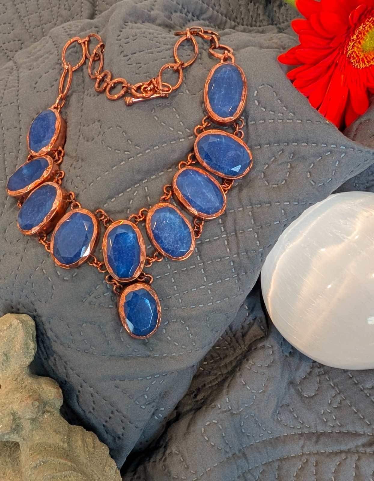 Blue Sapphire in Copper Necklace, Cleaned, Polished, Ships from USA~ Sedona Chic