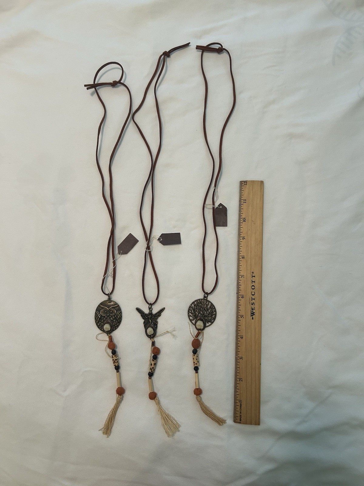Bohemian Style Pendant Necklace Set Of 3 Handmade Unique With Resin Teeth.