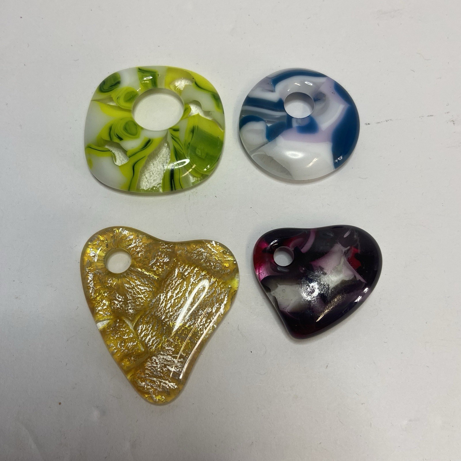 Lot of 4 Handmade Art Glass Pendants – Mixed Colors & Shapes