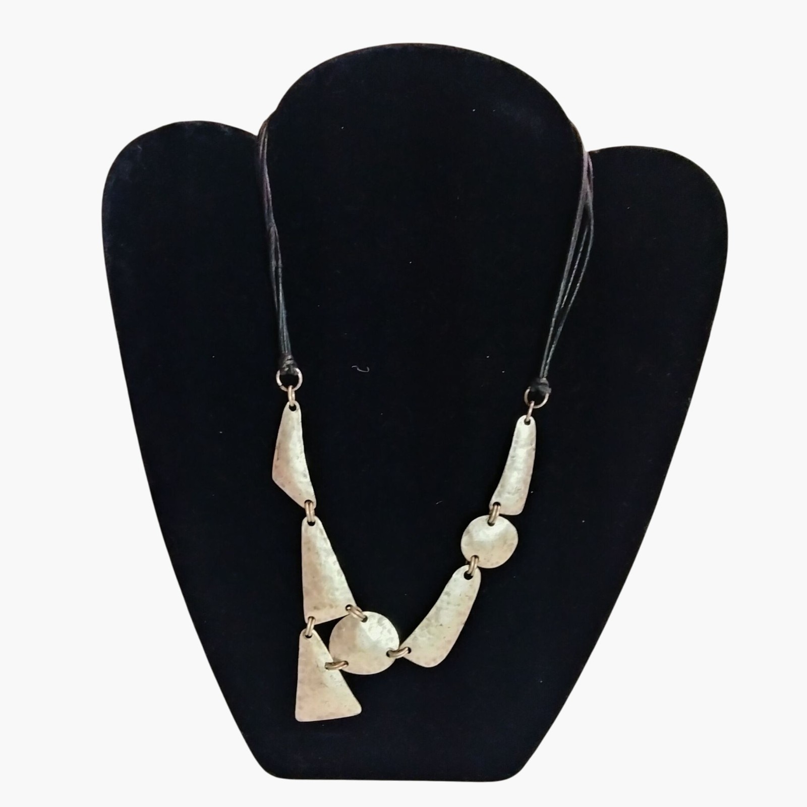 Geometric Hammered Silver Tone Necklace Black Handcrafted Artisan