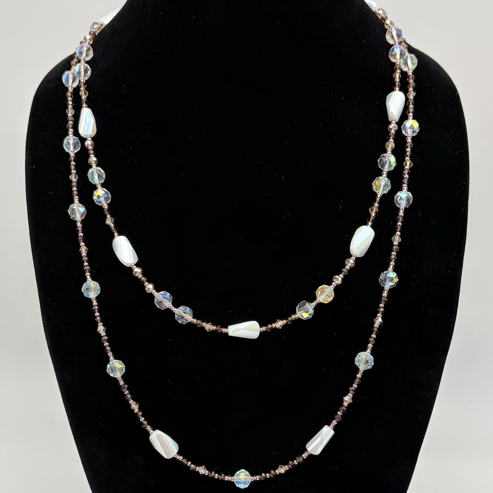 Stone Basement Artisan Boho style Layered Multicolor Glass Bead Necklace 27.5”