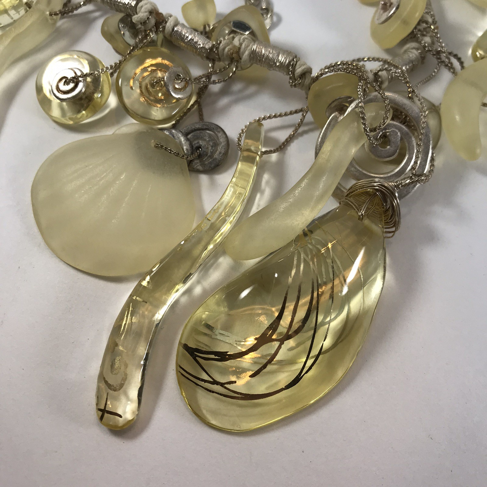Orna Lalo Handmade Resin Mixed Media Necklace Yellow Beach Starfish Shell corded