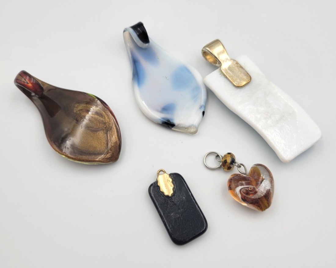 Lot of 5 Art Glass Pendants Dichroic Fused Colorful Various Styles Artisan