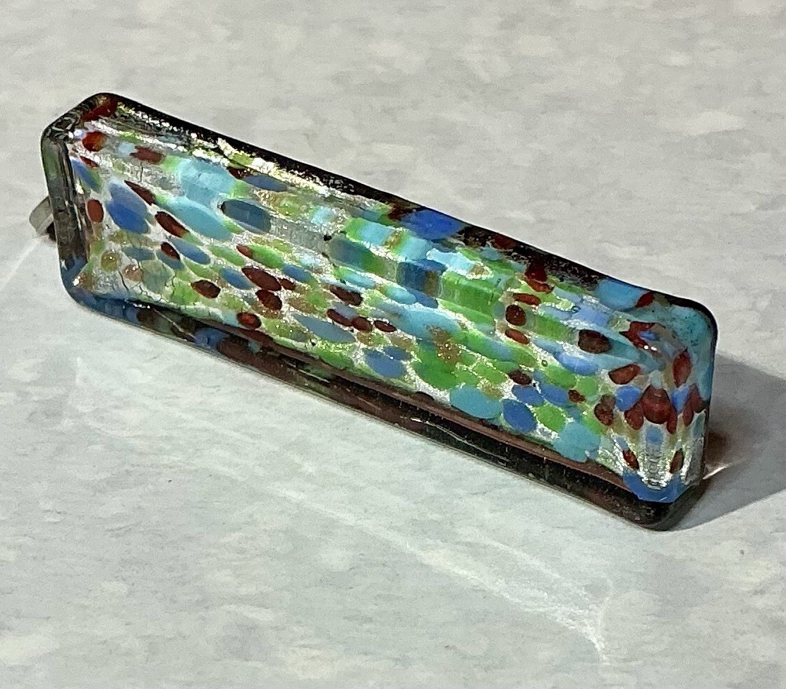 Artisan Dichroic Glass Reflection Stick Pendant Pastel Blue Lime Summertime