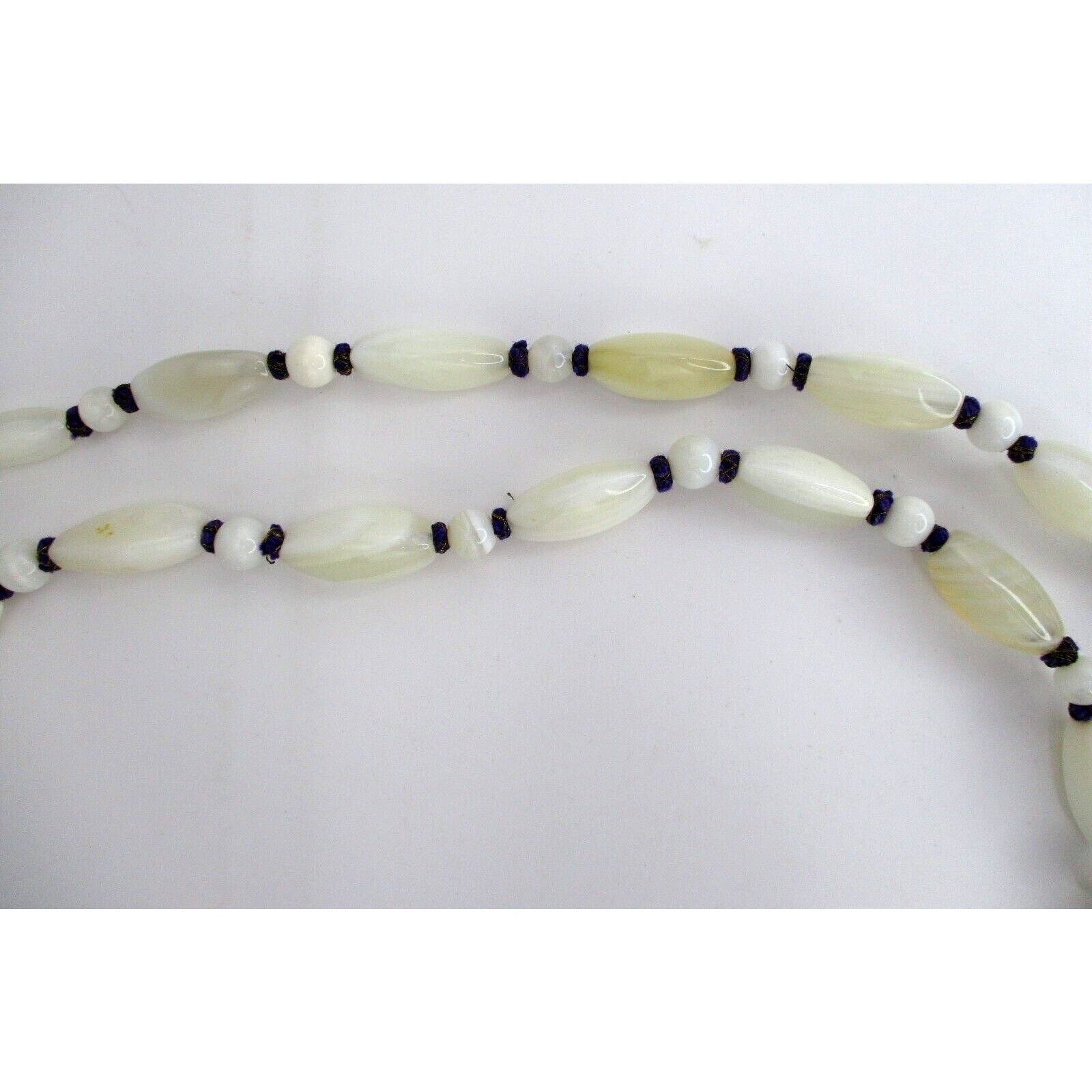 Oriental Banded White Agate Necklace 54″ Around