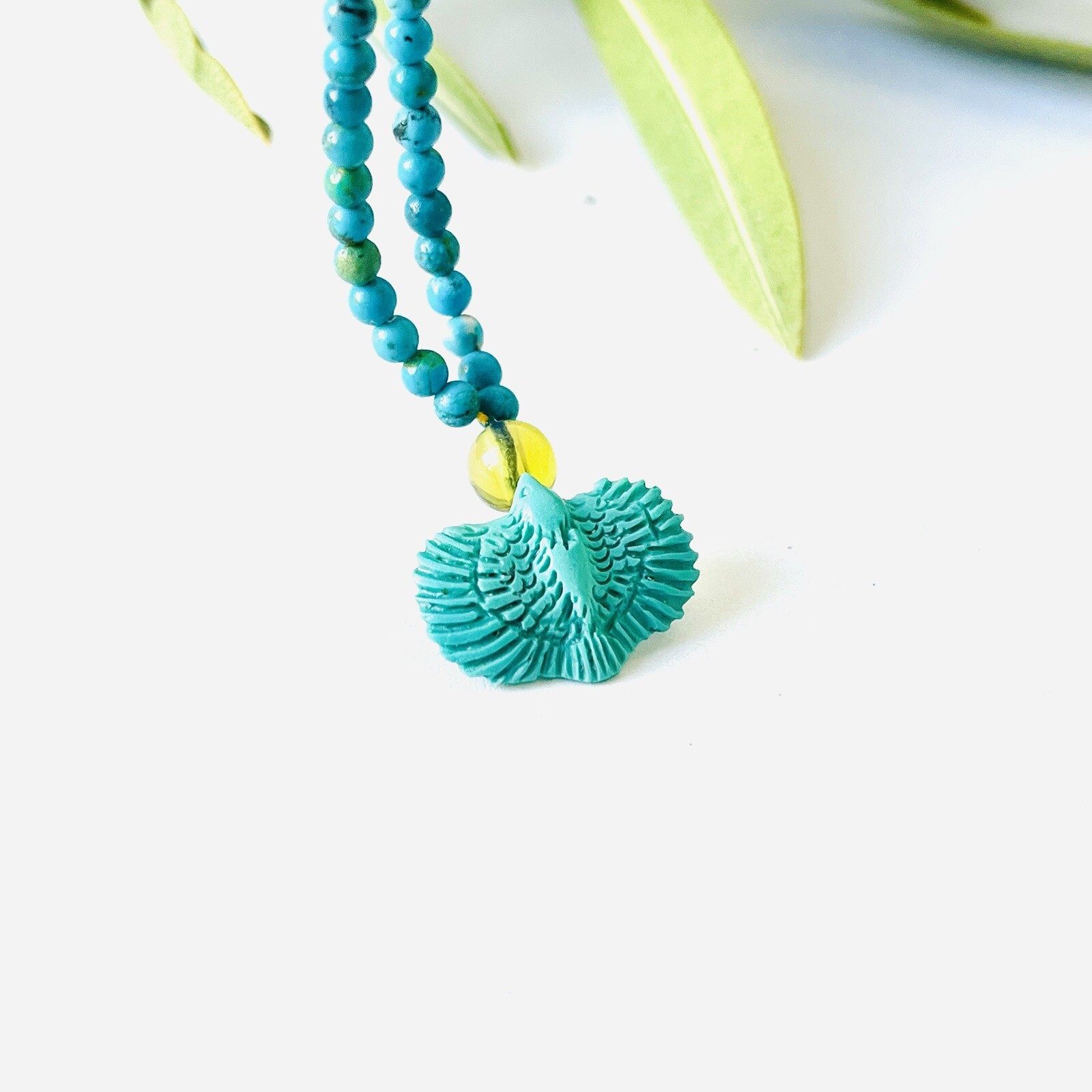 Natural Gemstone Turquoise Beads Carving Eagle Necklace Valuable Unique Jewelry