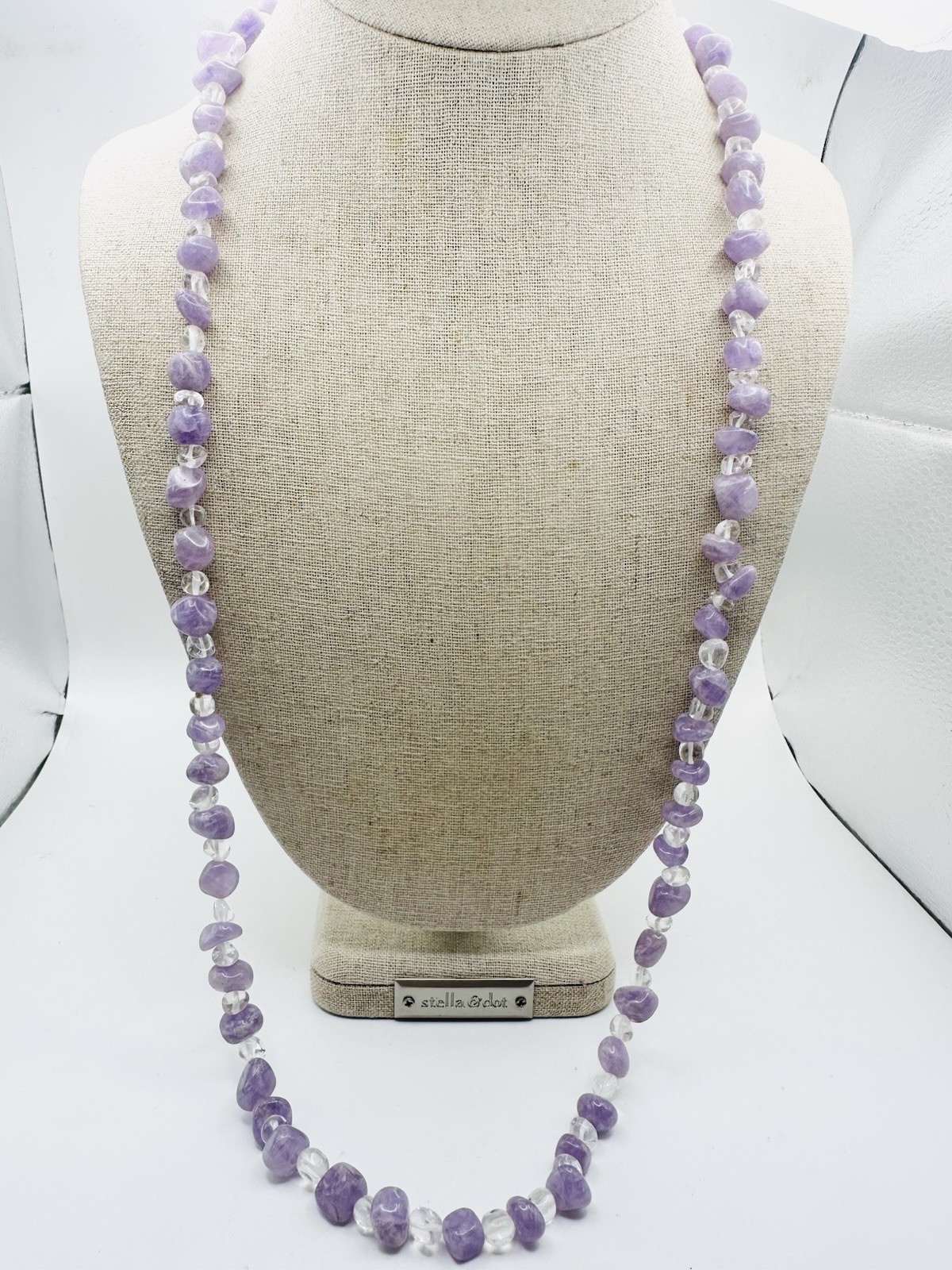 Lavender Amethyst Clear Crystal Beaded Necklace 29”