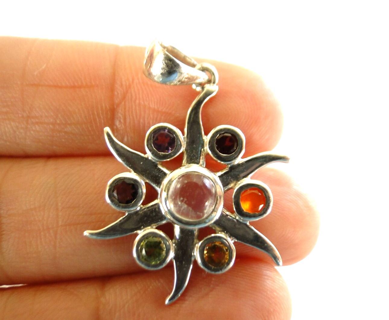 Healing Chakra 925 Sterling Silver Pendant Multi Gemstones