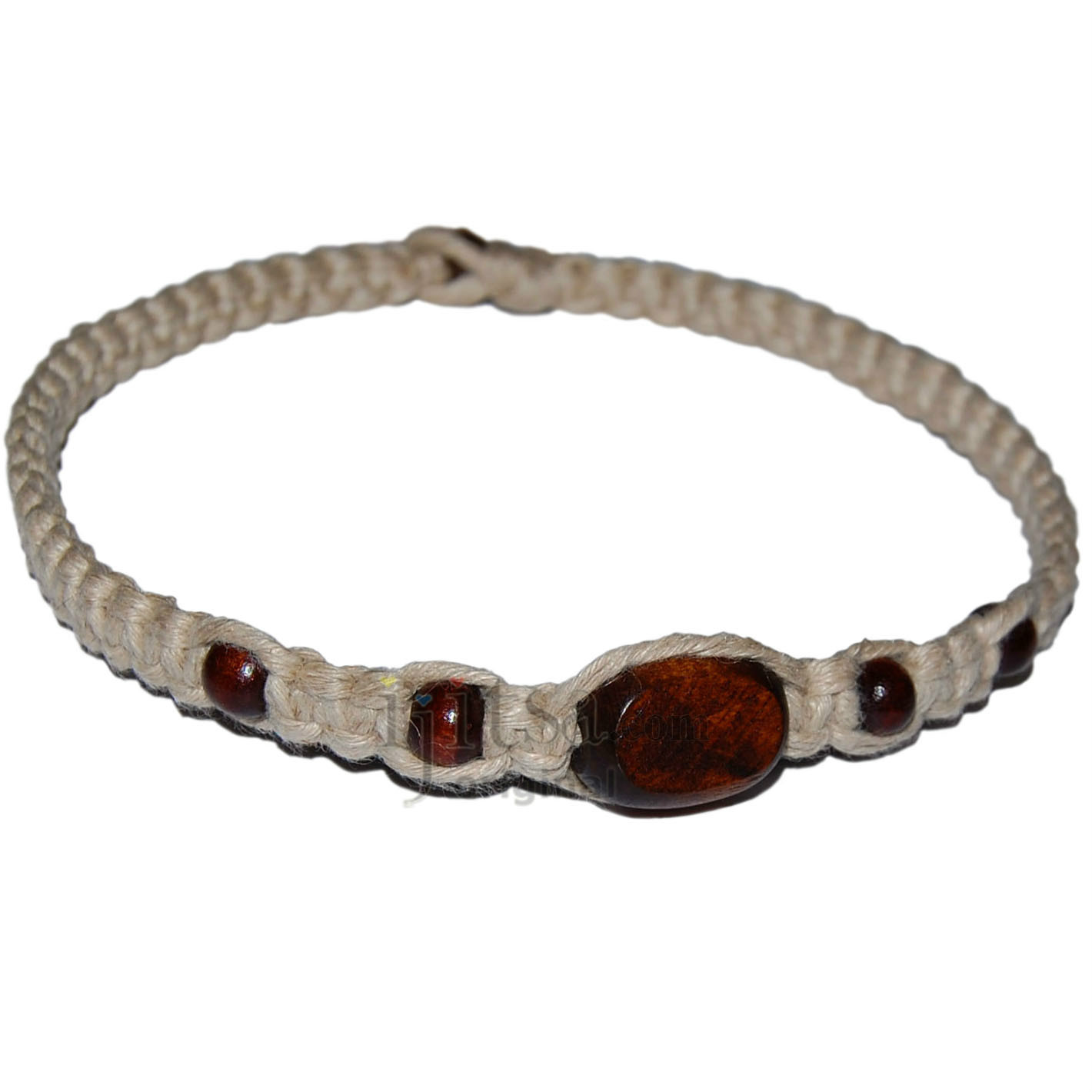 Natural flat hemp necklace with dark brown flat oval wooden bead, custom size