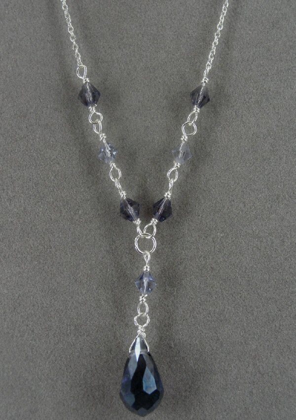 Purple Crystal Bead Dangle Drop Sterling Silver 925 NECKLACE