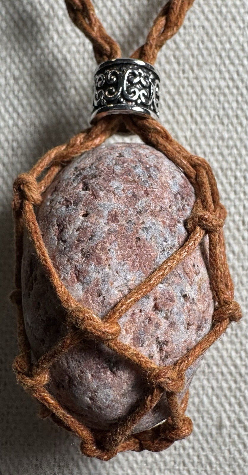 Unique Beach Pink Granite Stone Pendant On Woven Cord Necklace 927 Designs