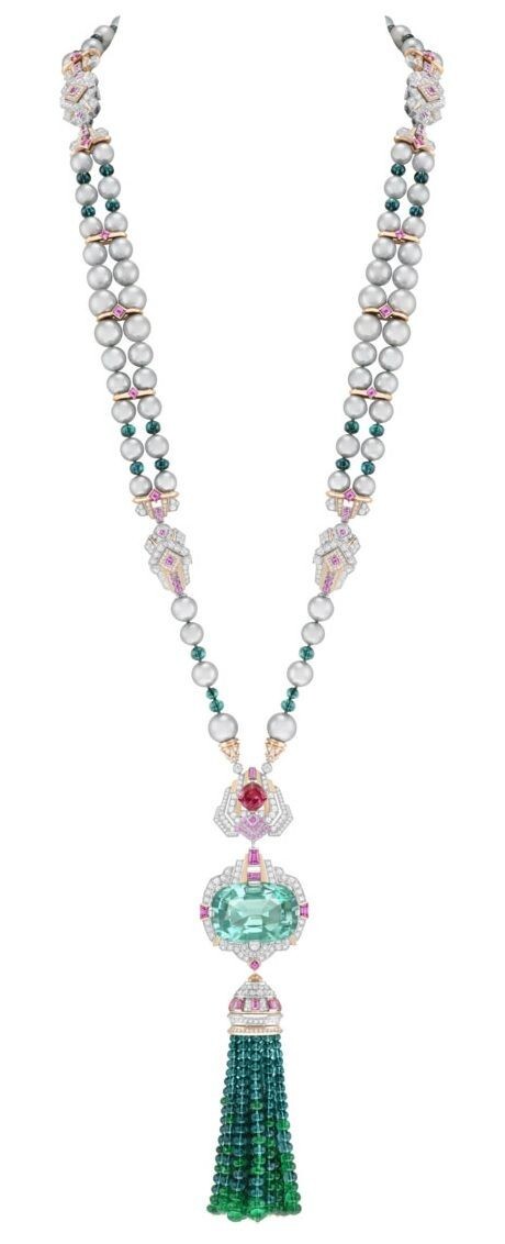 Women Green & Aqua Long Tassel Necklace Sterling Silver CZ Jewelry Pearl Sautoir