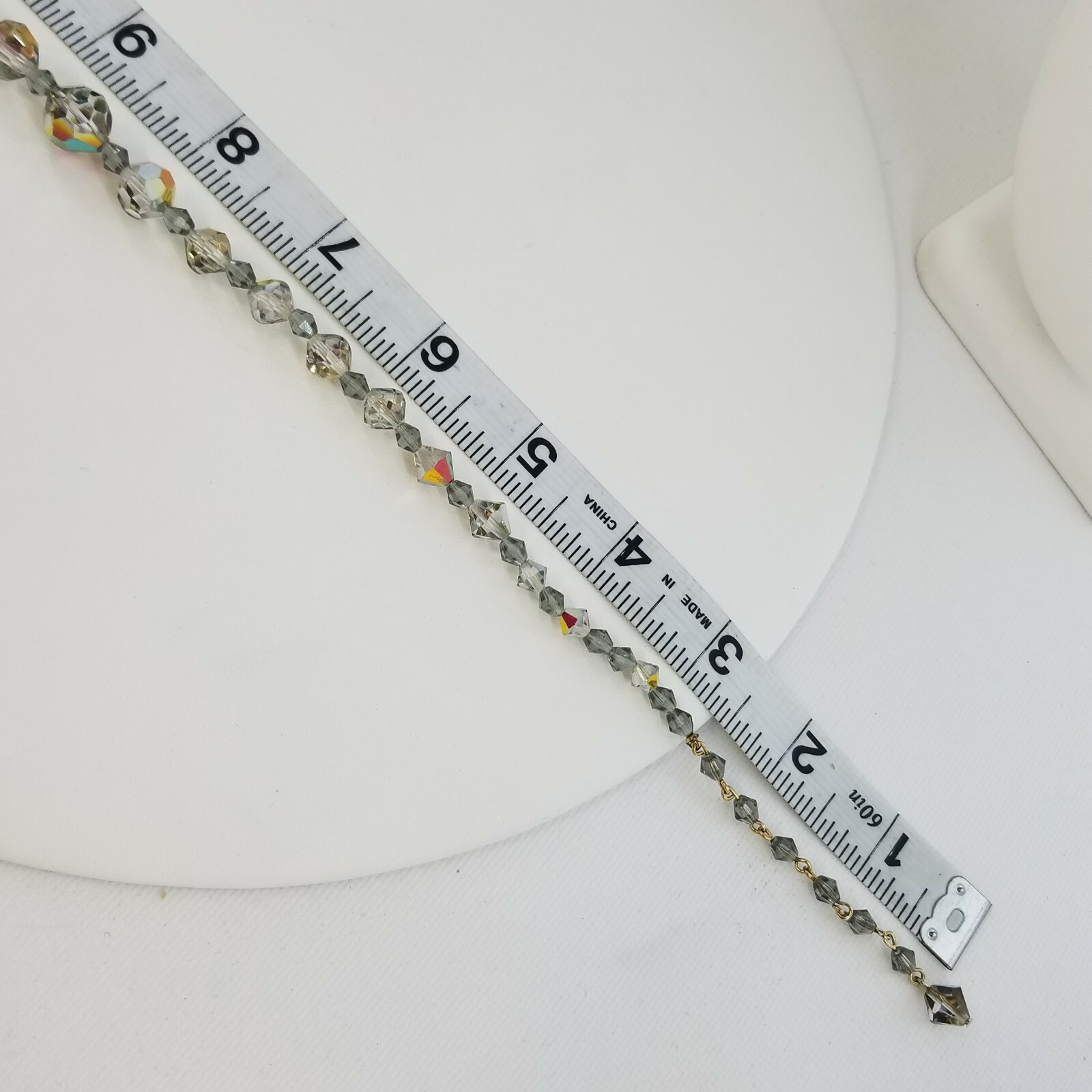 Single strand gray brown crystal Aurora Borealis choker necklace 15″