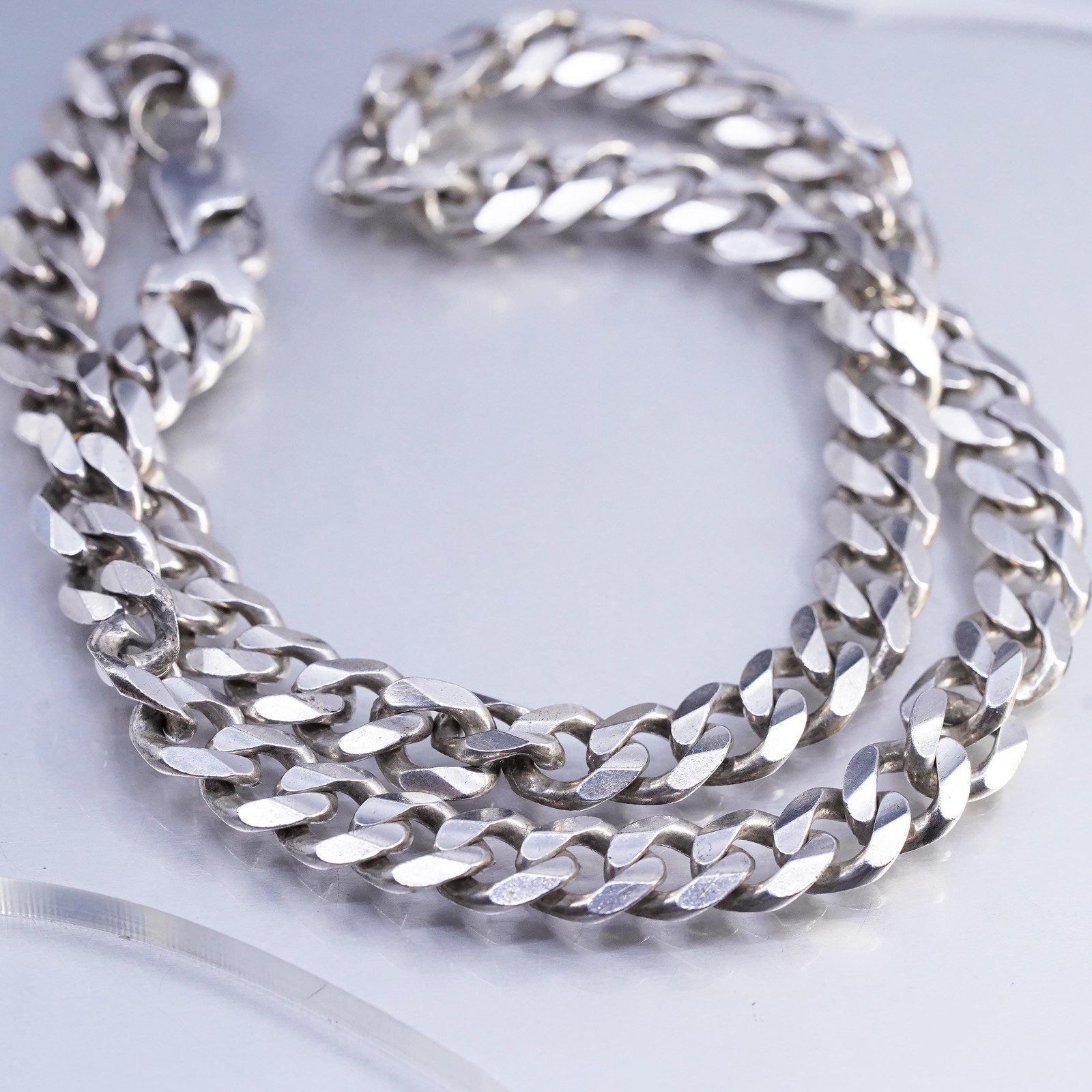 20″ 10mm, vintage 192 AR Italian Sterling 925 silver bold curb chain necklace
