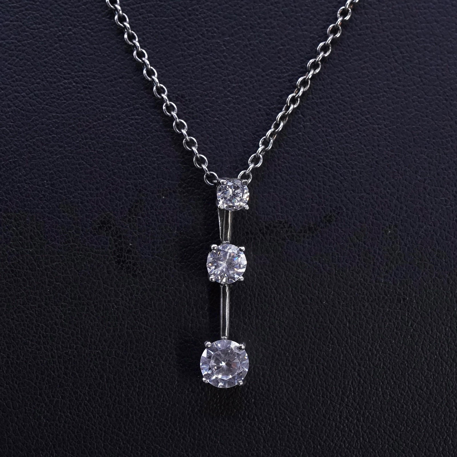 18” 2mm, vintage sterling silver 925 circle chain necklace w/ cz circle pendant