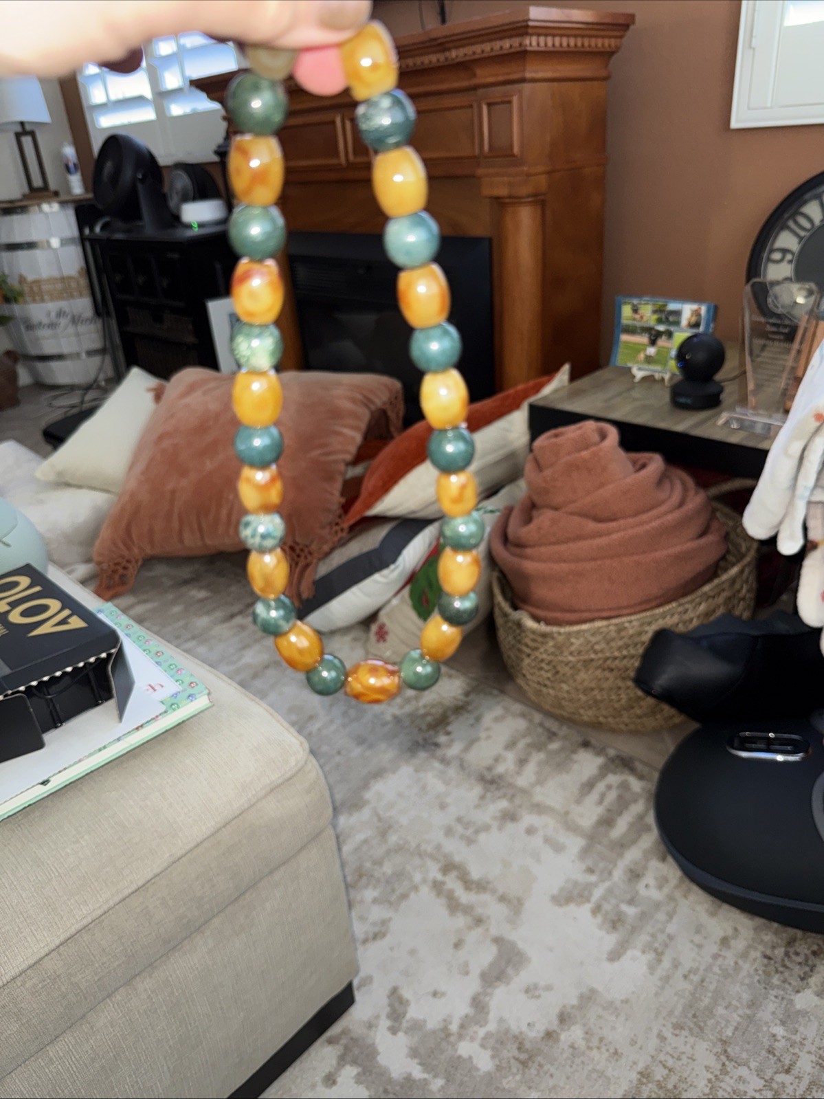Indian Agate Precious Stones Green And Amber Solid Heavy Necklace Artisan