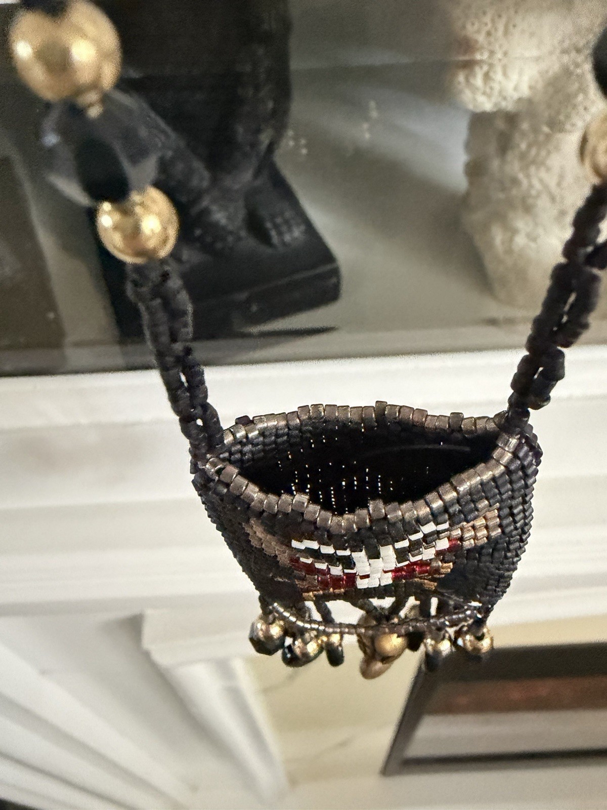 Peyote Style Glass Beaded Necklace With Pouch In A Butterfly Motif Multicolored