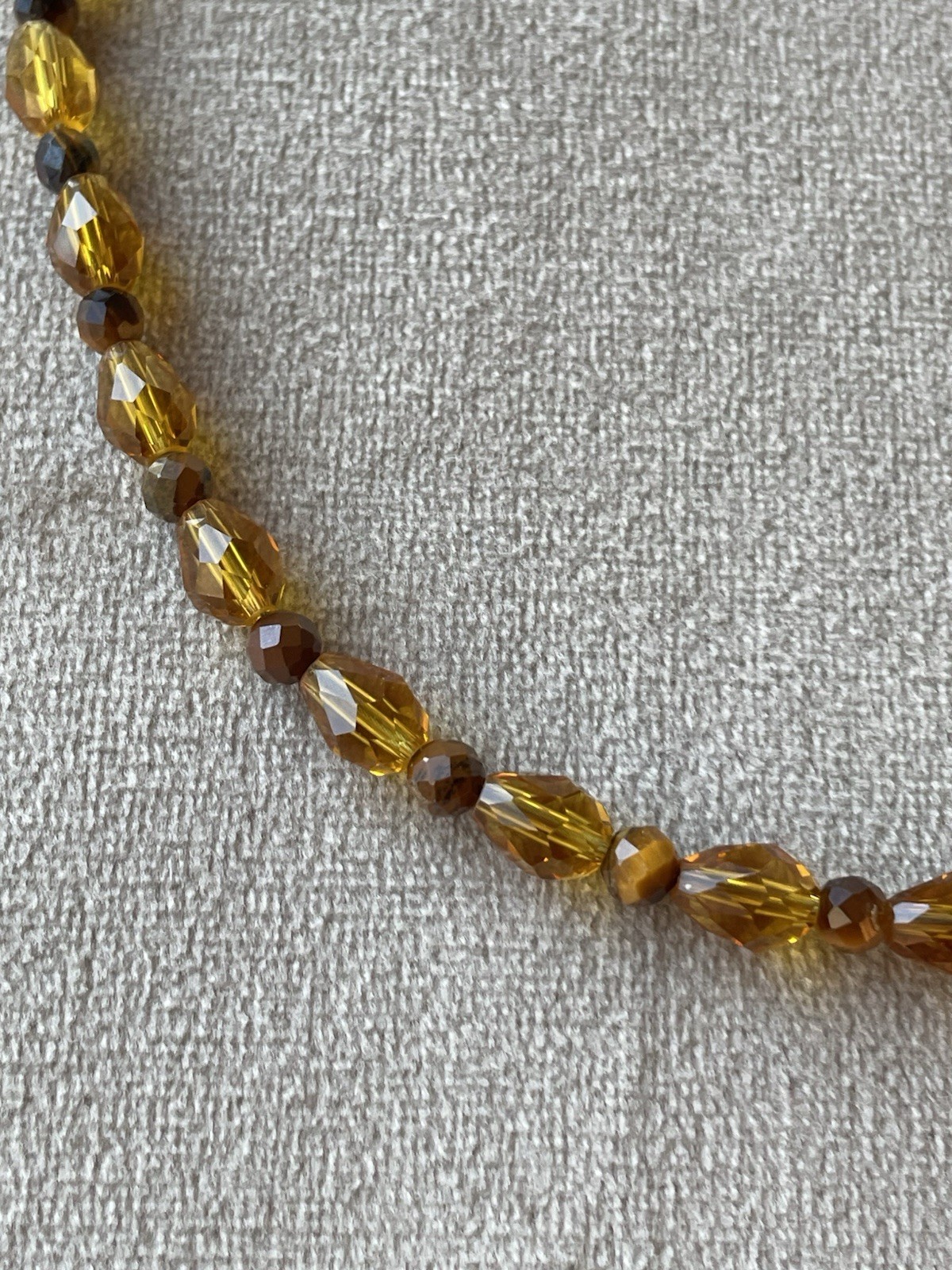 AMBER BROWN FACETED Crystal Glass TIGER’s Eye Beads Choker Necklace 16.5”