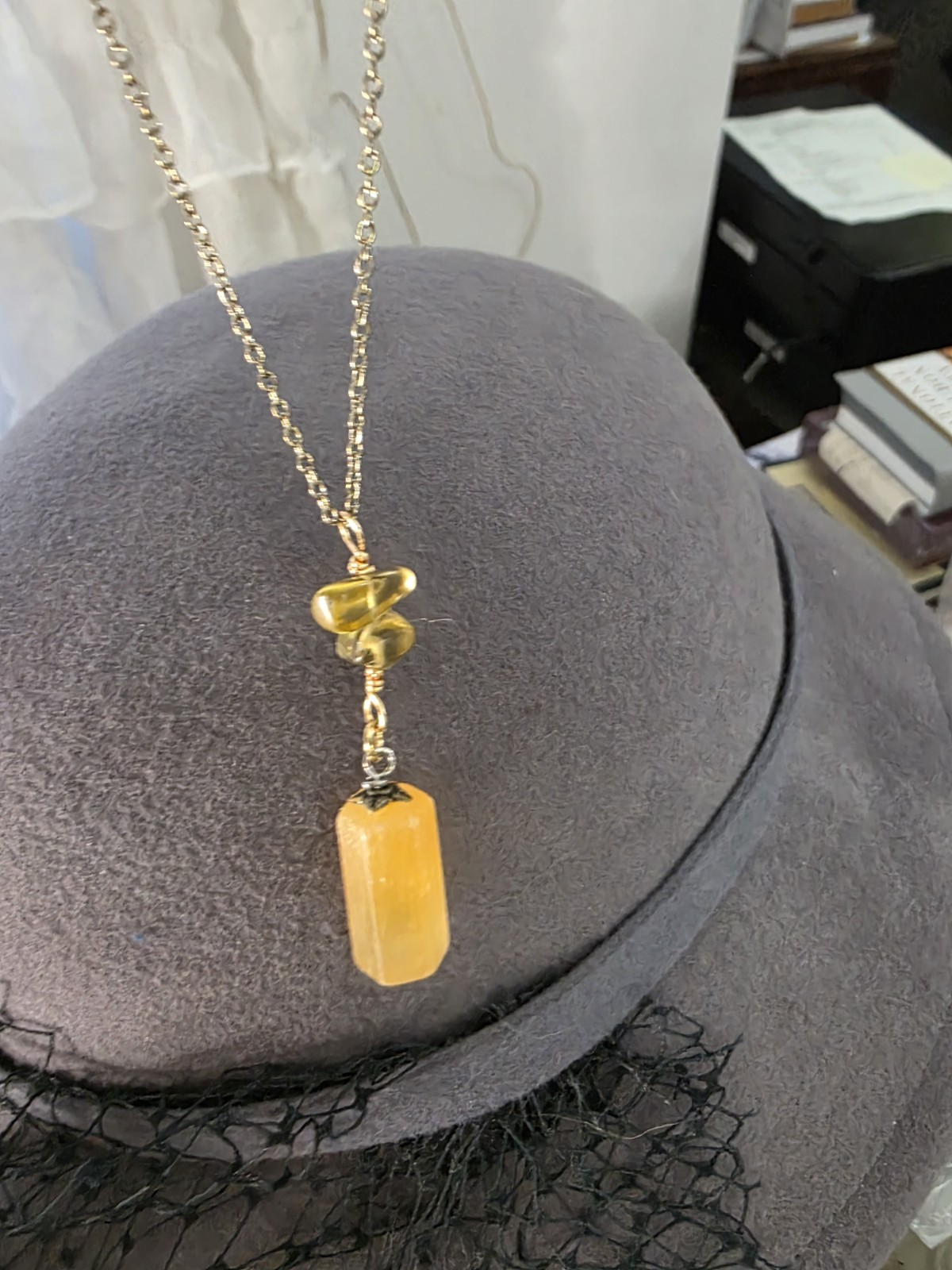 Handcrafted Citrine Quartz Bead, Seaglass Vintage Chain, Springr. Clasp Necklace