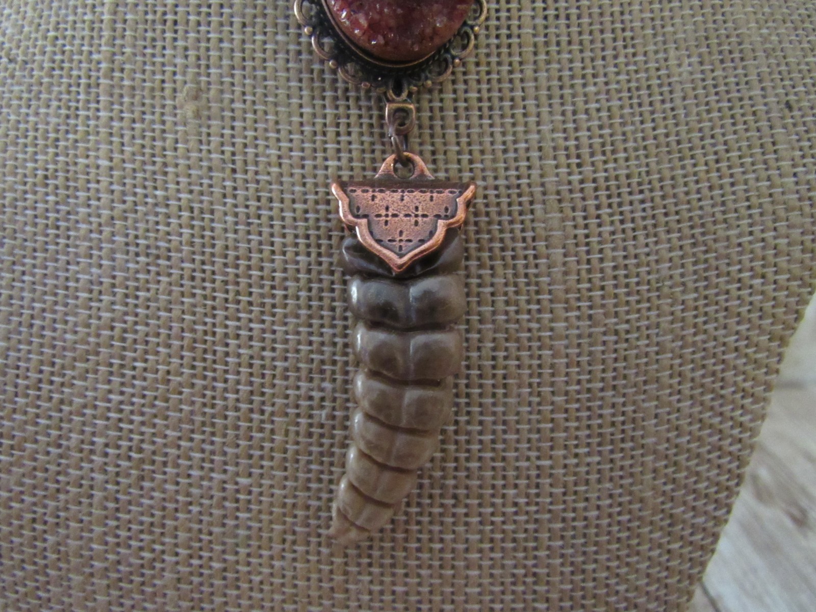 Rattlesnake Rattle Pendant Snake Necklace Red Druzy Agate Bone Jewelry Boho 6508