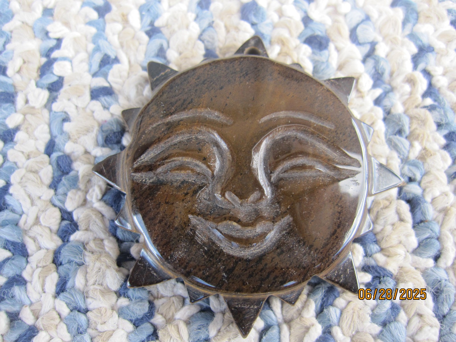 Sun Pendant from polished carved stone, 2.5″