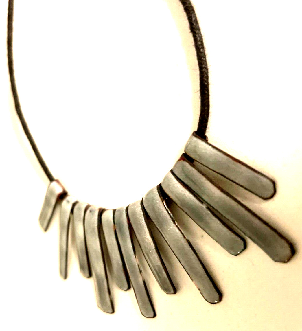 Adjustable Spike Grey Gothic Rocker Style Necklace Enamel Gray Spikes Handmade