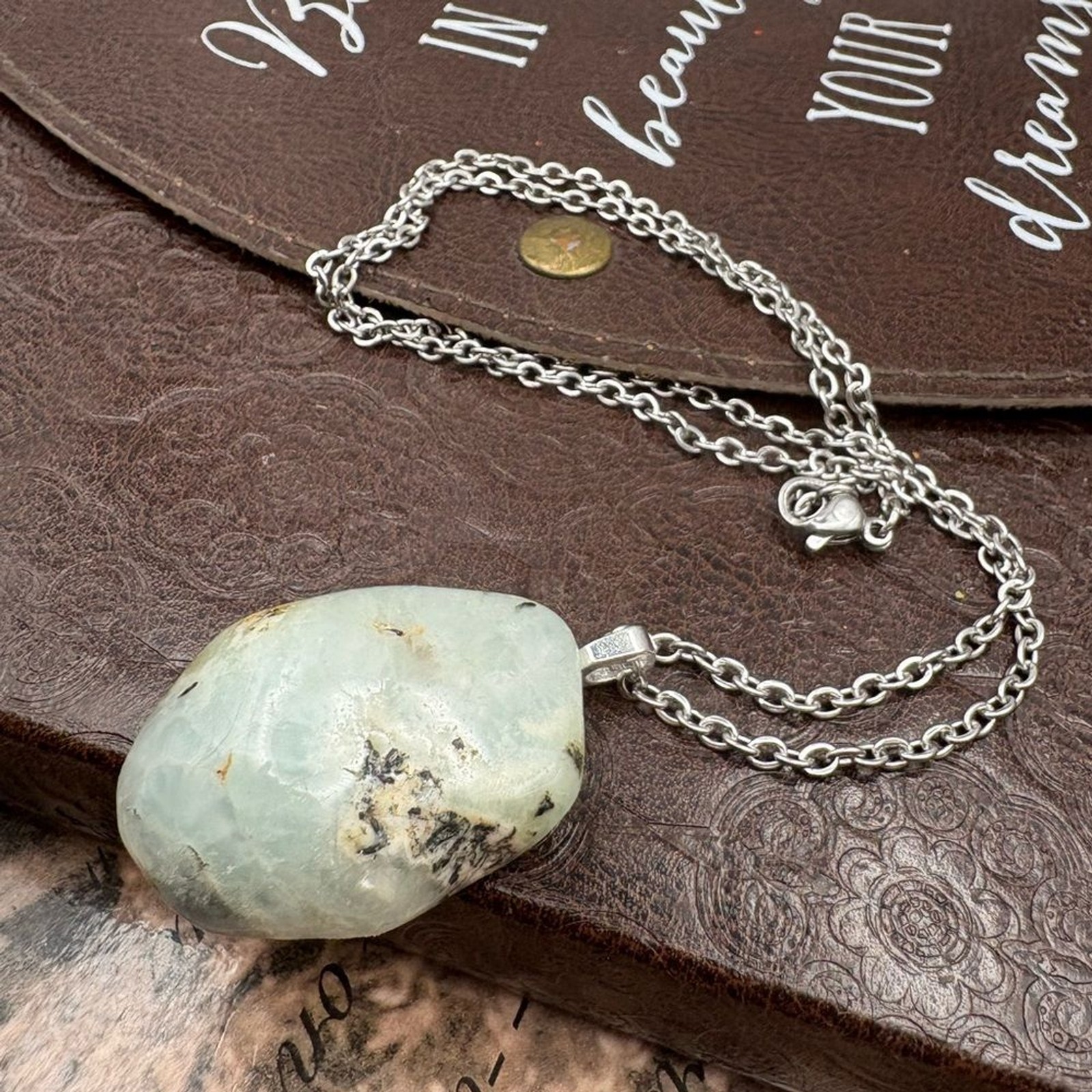 Handmade Green Moss Agate Necklace – Boho Coastal Gemstone Jewelry