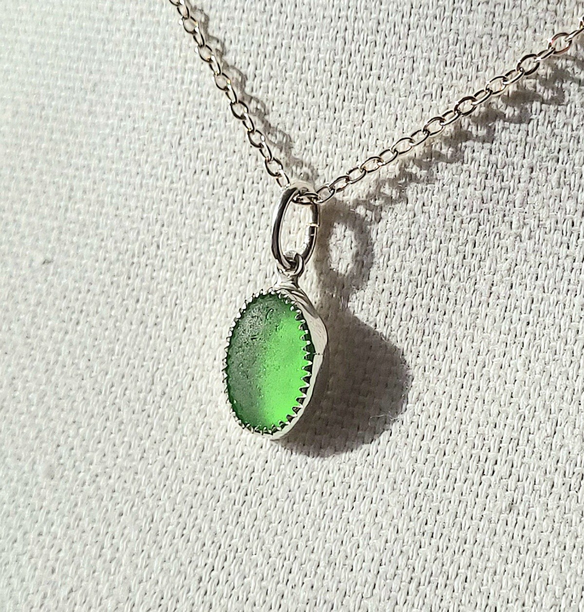 Sea Glass Sterling Silver Necklace Genuine Surf Tumbled JILLIAN VO Made In USA