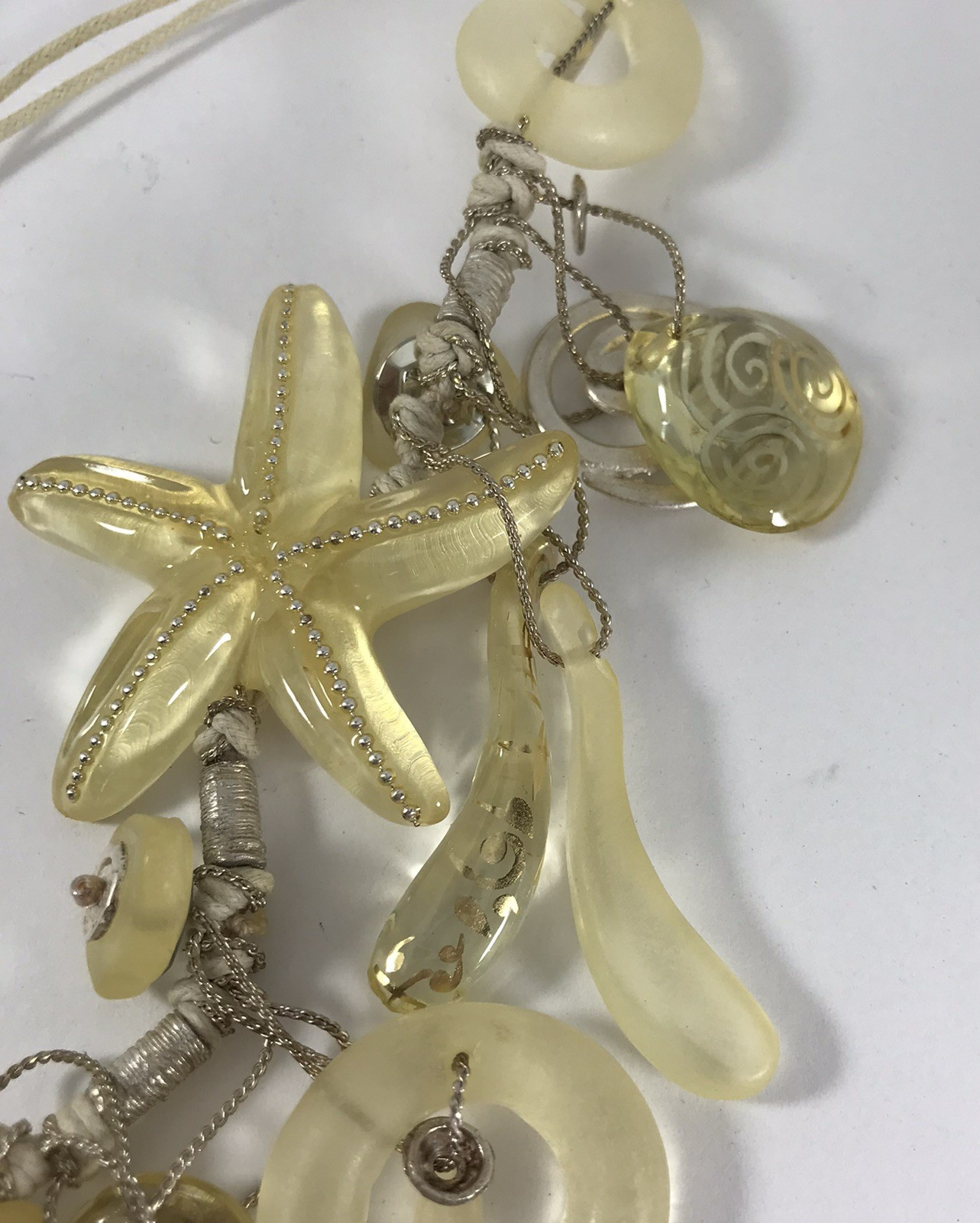 Orna Lalo Handmade Resin Mixed Media Necklace Yellow Beach Starfish Shell corded