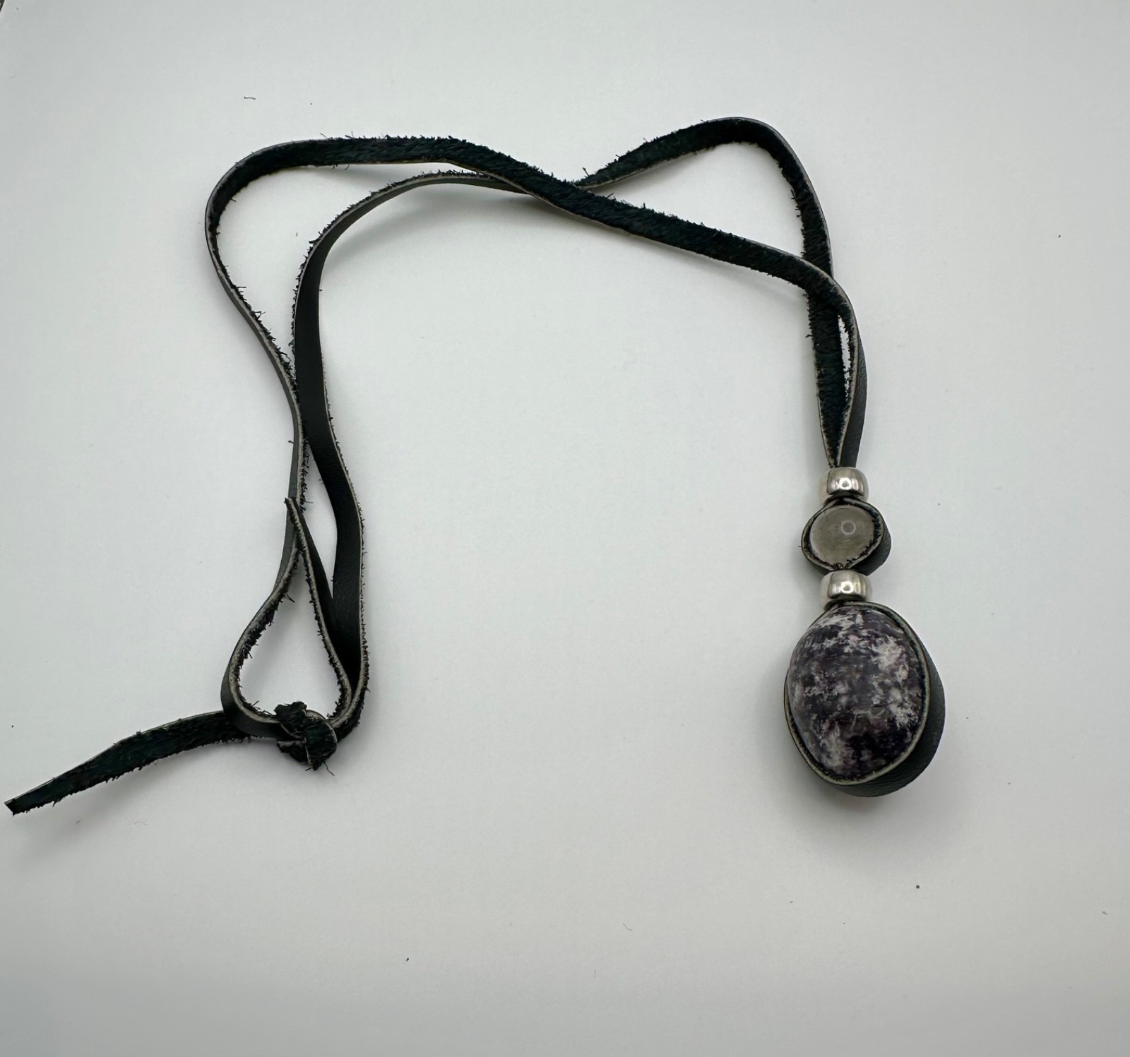 Handmade Leather Wrapped Stone Pendant Necklace Boho Artisan Natural Gemstone