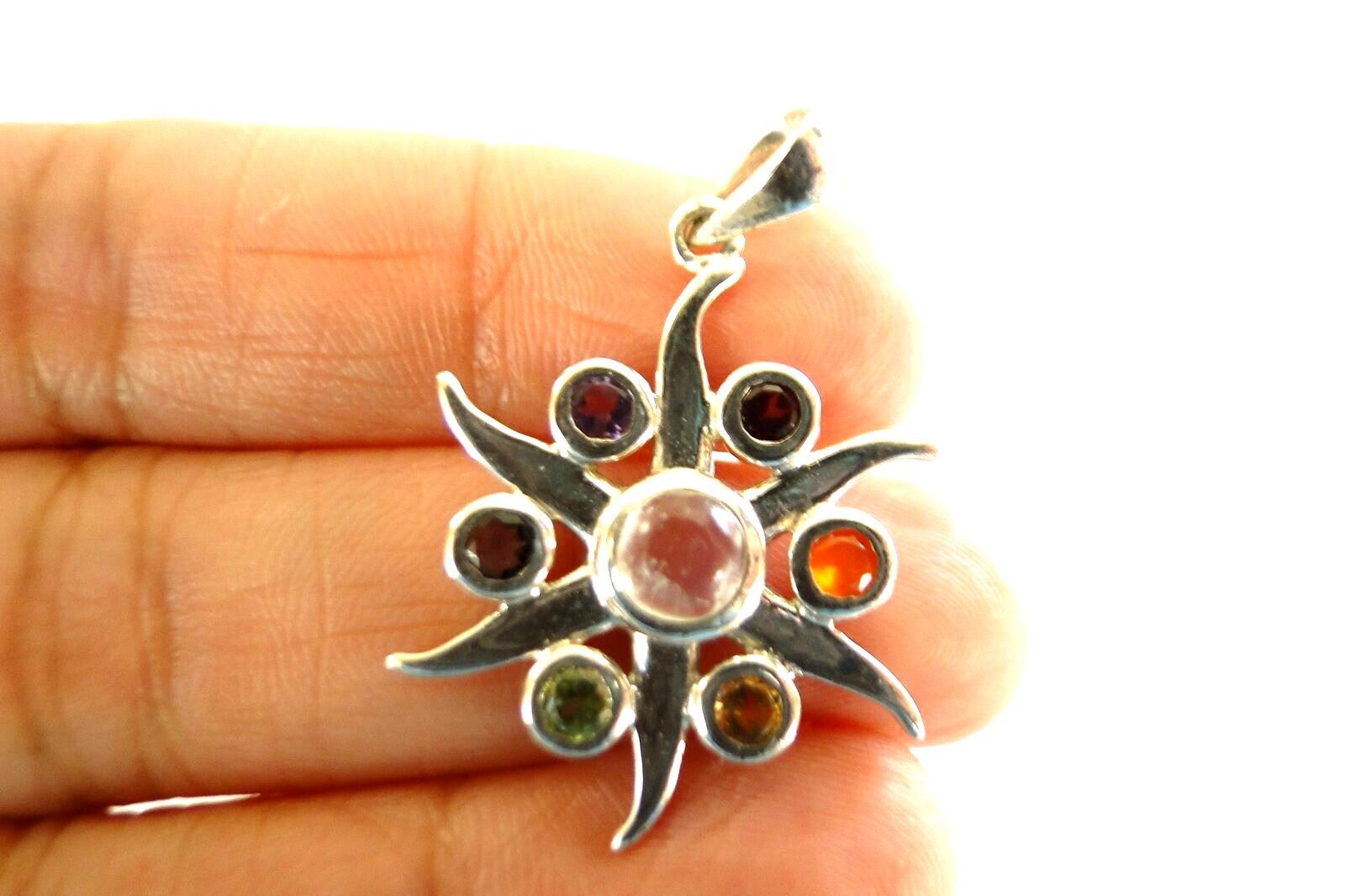 Healing Chakra 925 Sterling Silver Pendant Multi Gemstones