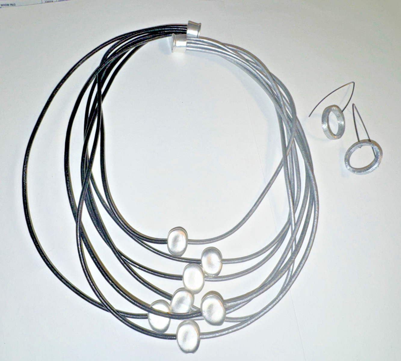 Handmade Artisan Multi-Strand NECKLACE & Pierced EARRING SET, Silver
