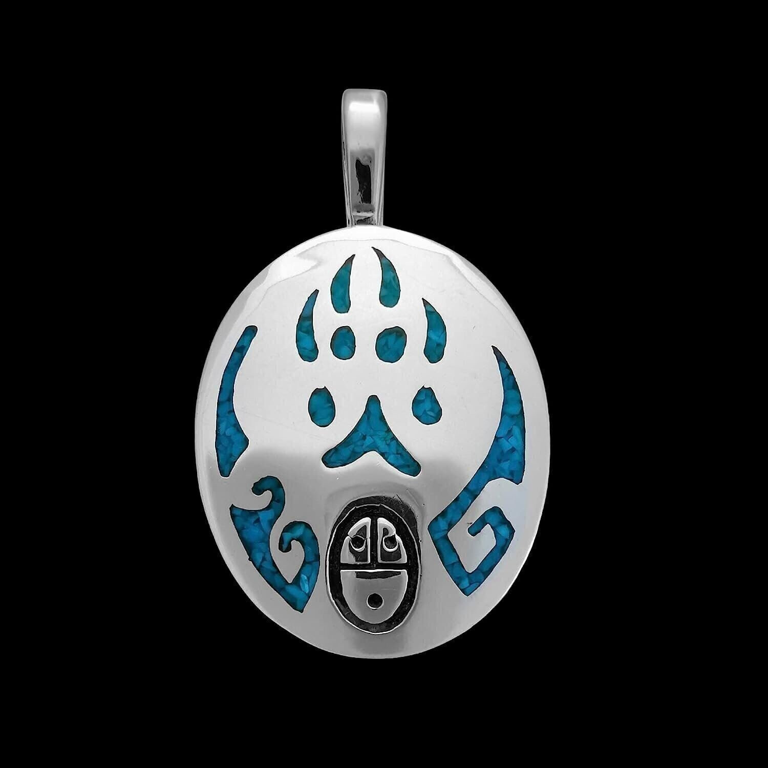925 Sterling Silver Southwestern Tribal Pendant inlaid with Turquoise