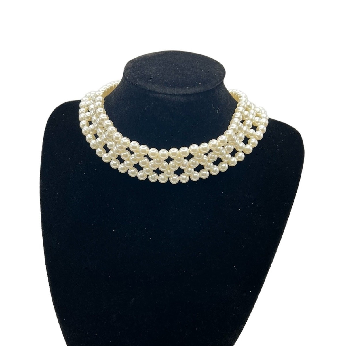 Beaded Chokers (2) Stretchy Weaved Faux Pearls & Small Purple Glass Bead Strand