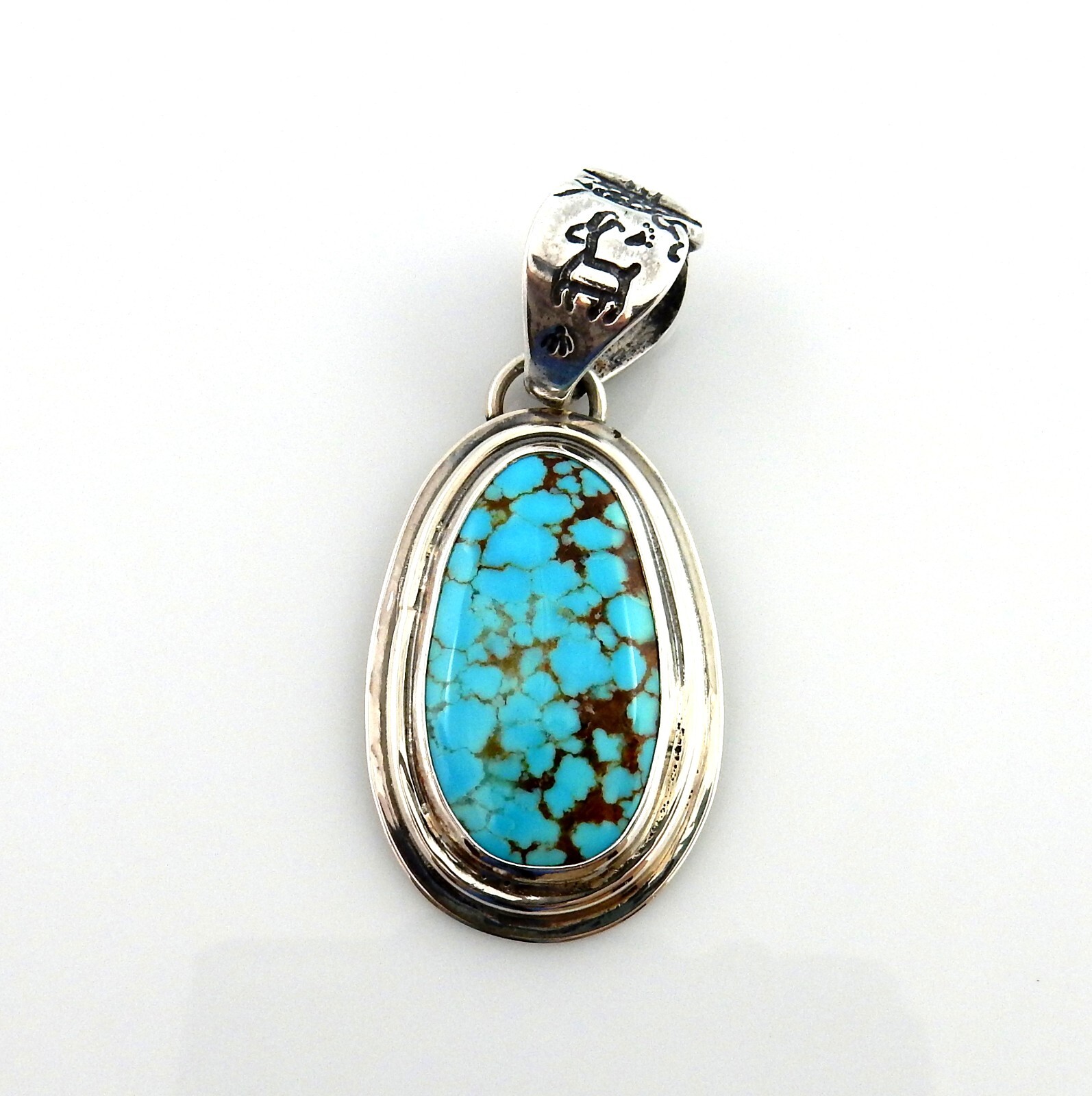 One of a Kind Southwestern Sterling Silver Blue #8 Turquoise Drop Pendant