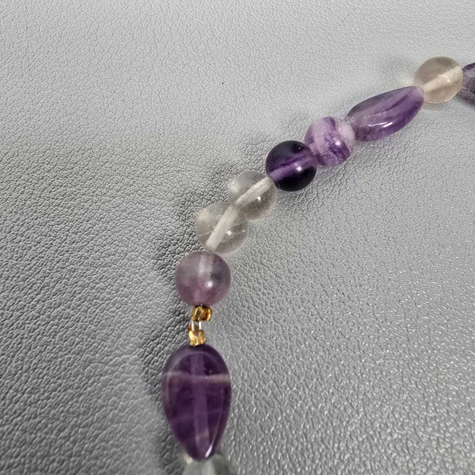 Lovely Artisan Amethyst & Quartz Crystal Multi Stone Beaded Long Necklace 34″