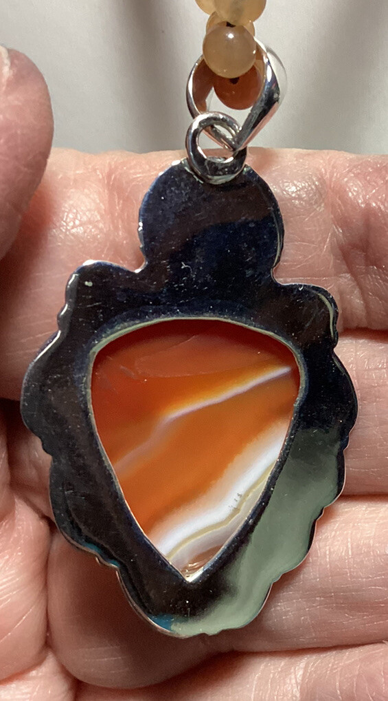 Botswana Agate Goddess Sterling Pendant with Agate Necklace