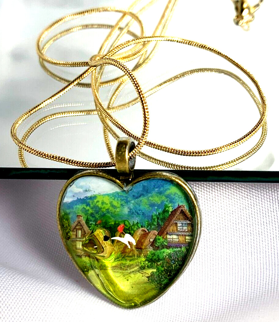 Handcrafted Heart Pendant with Art Resin Dog Mold, Gold Plated Chain Necklace