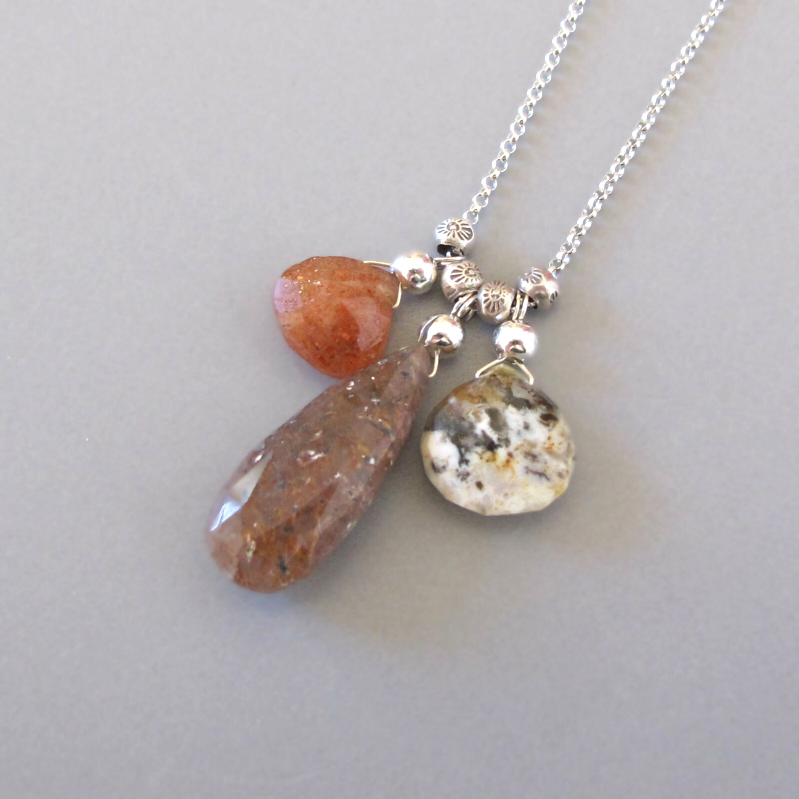 djs Sundance S Red Moss Quartz Sunstone Sunstone Sterling Silver Chain Necklace